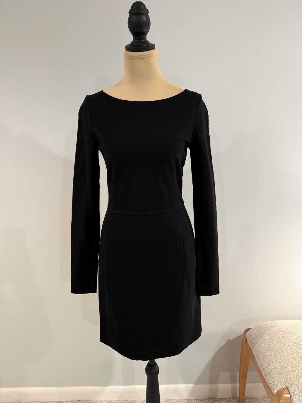 Theory Black Long-Sleeve Boatneck Shift Dress